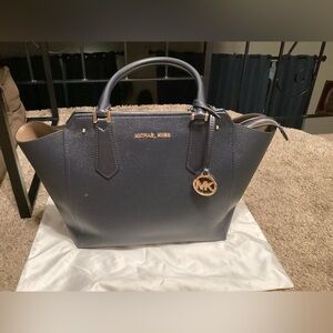 Michael Kors Blue Leather Tote Bag